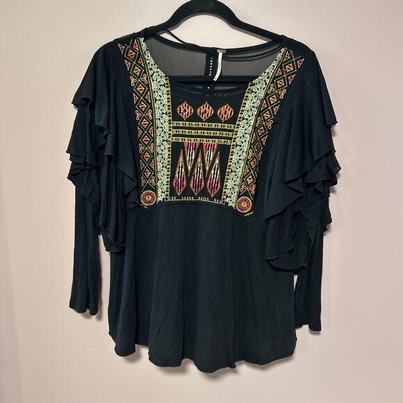 Free People La Cienega Tiered Kimono Embroidered Blouse Top Shirt Small S - Picture 1 of 4